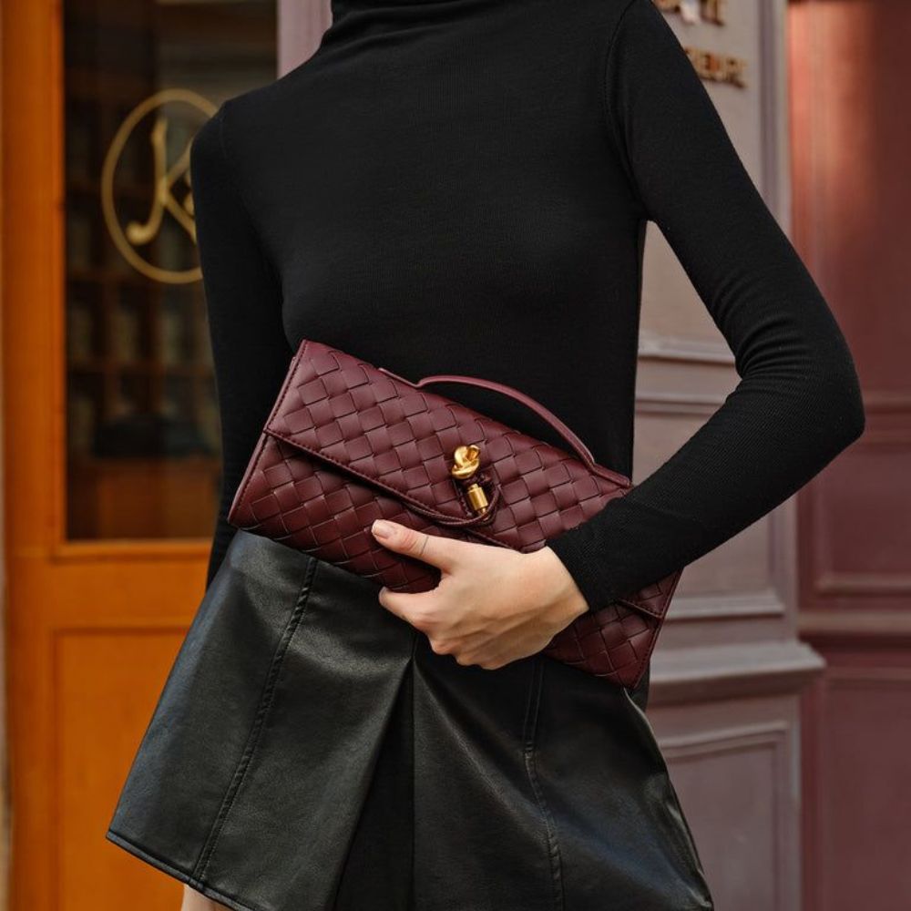 Two-Way Woven Flap Clutch Bag