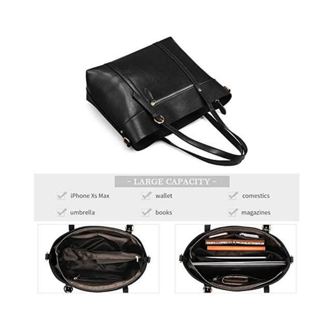 The Amara | Classic Black Leather Tote
