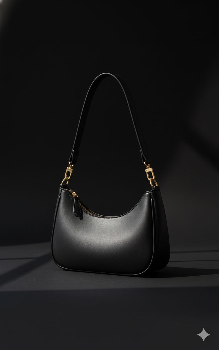 Modern Crescent Black Shoulder Bag