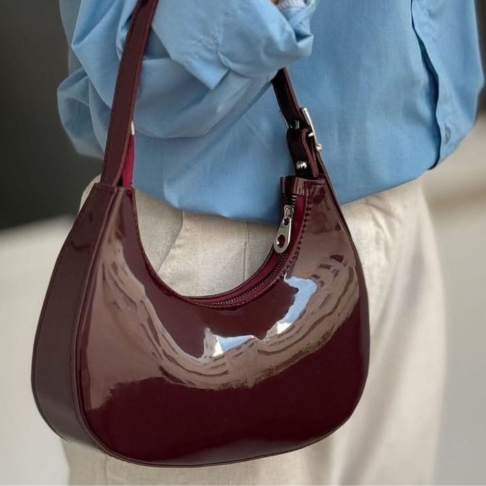 Modern Crescent Burgundy Shoulder Bag