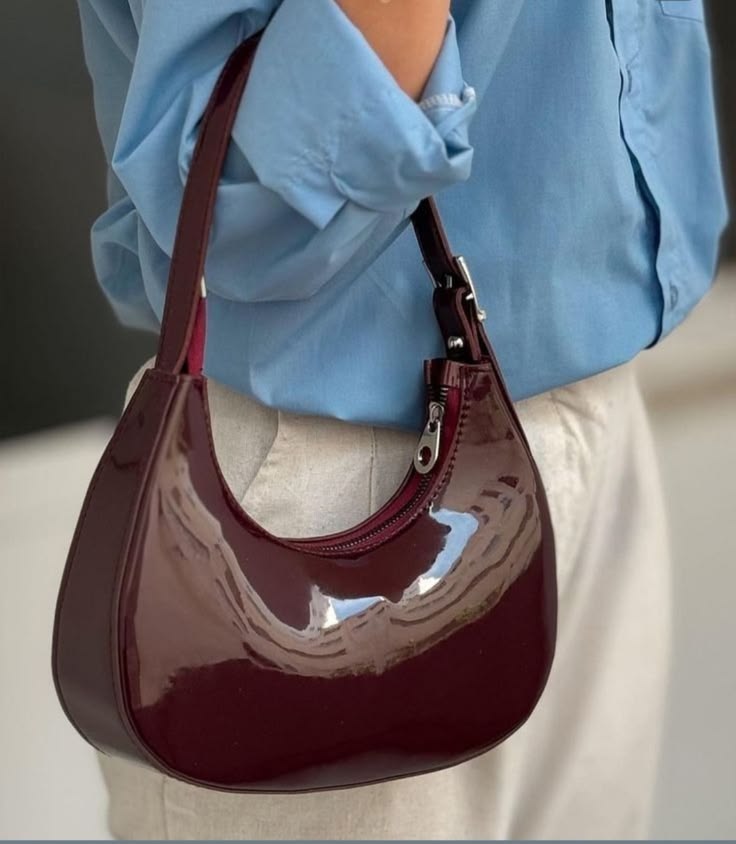 Modern Crescent Burgundy Shoulder Bag