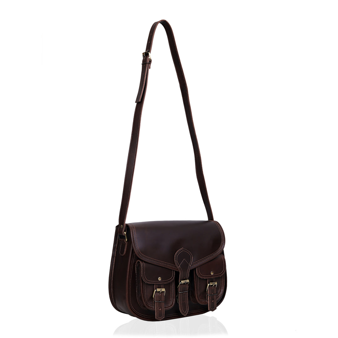 The Amorette | Walnut Leather Messenger Bag