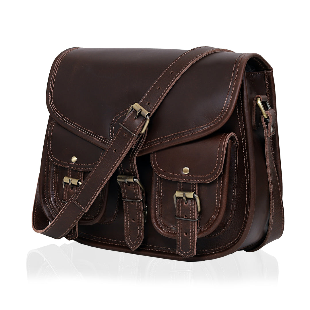 The Amorette | Walnut Leather Messenger Bag