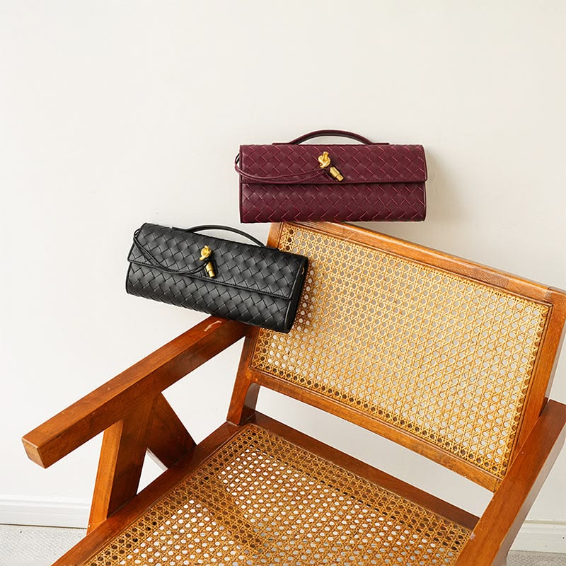 Two-Way Woven Flap Clutch Bag